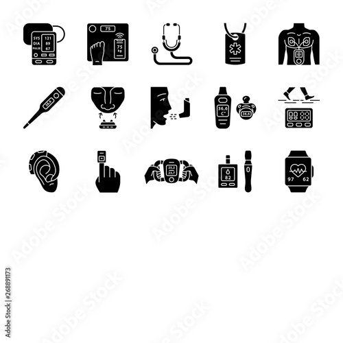 Medical devices glyph icons set