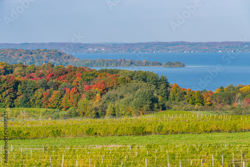 West Arm of Grand Traverse Bay from high of Old Mission Peninsula in the fall. photo