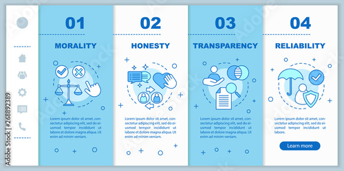 Business ethics onboarding mobile web pages vector template