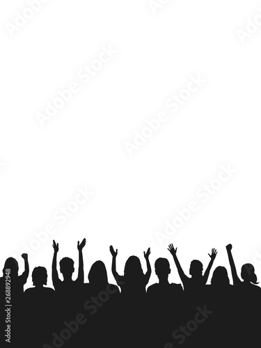 A vector illustration of cheering crowd. The image consists of one isolated shape.