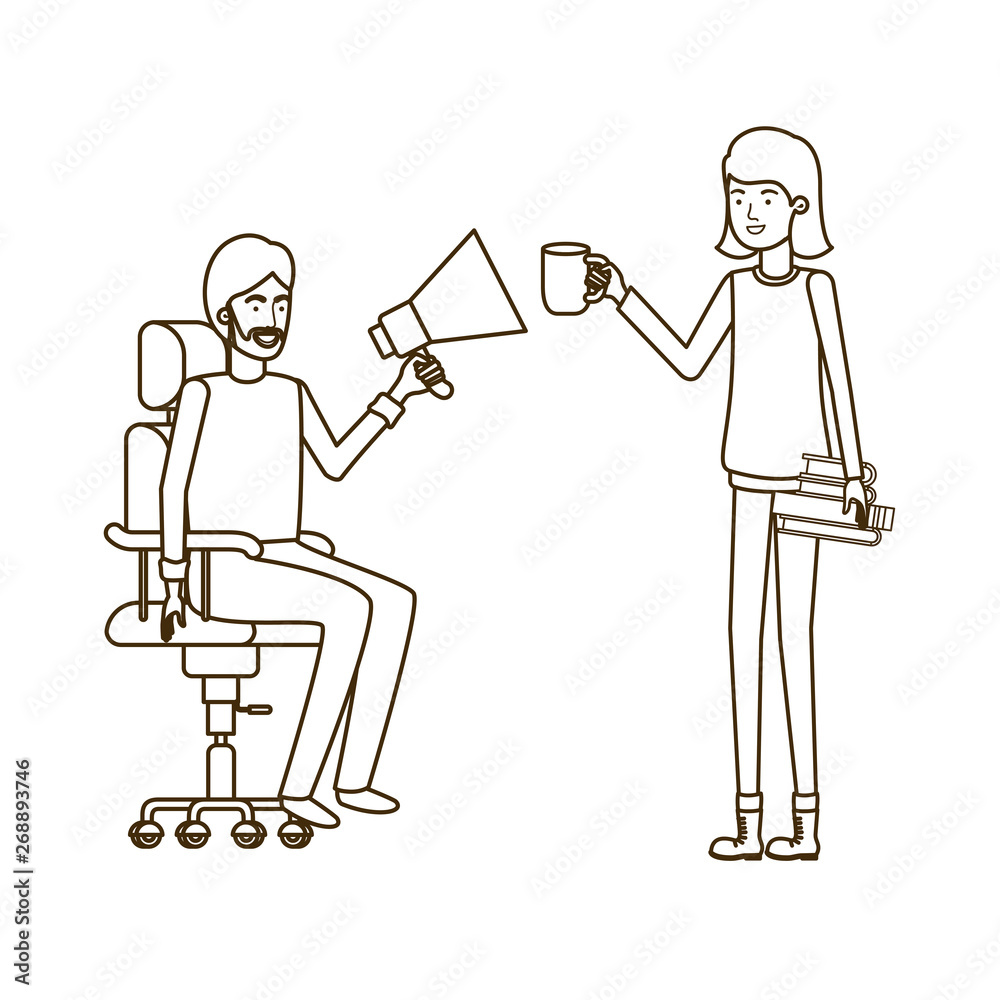 couple with sitting in office chair avatar character