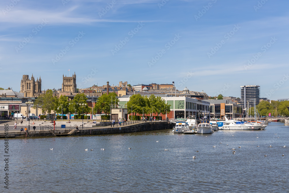BRISTOL, UK - MAY 14 : View along the River Avon in Bristol on May 14, 2019. Unidentified people BRISTOL, UK - MAY 14 : View along the River Avon in Bristol on May 14, 2019. Unidentified people