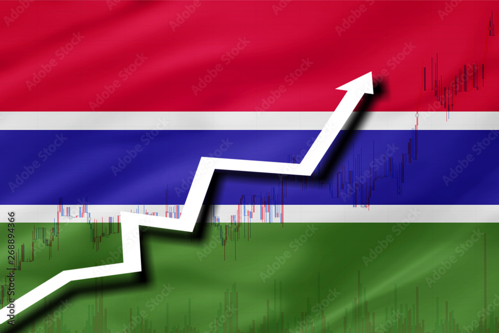 Fototapeta premium White arrow and stocks chart growth up on the background of the flag of Gambia