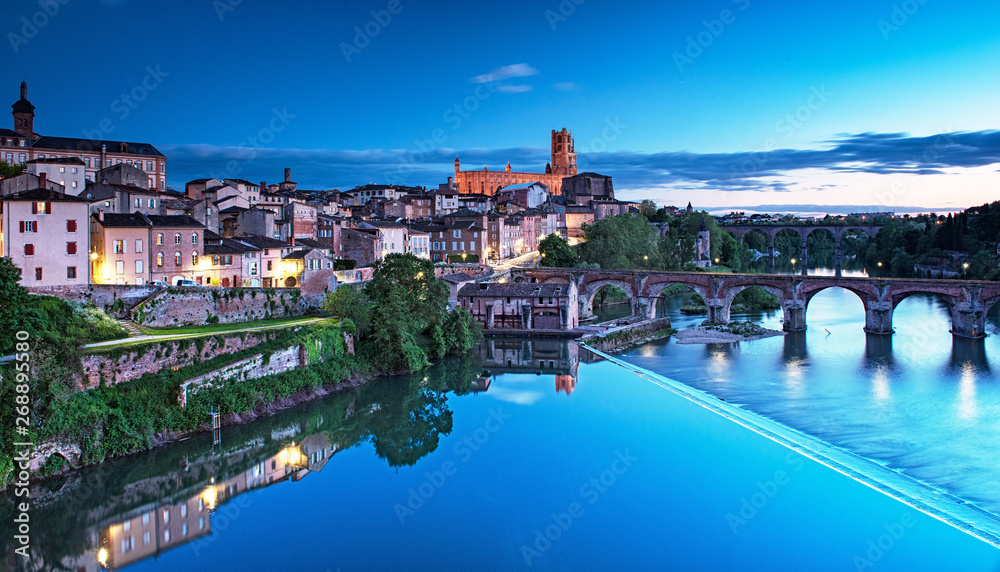 Cityscape of Albi at night in France