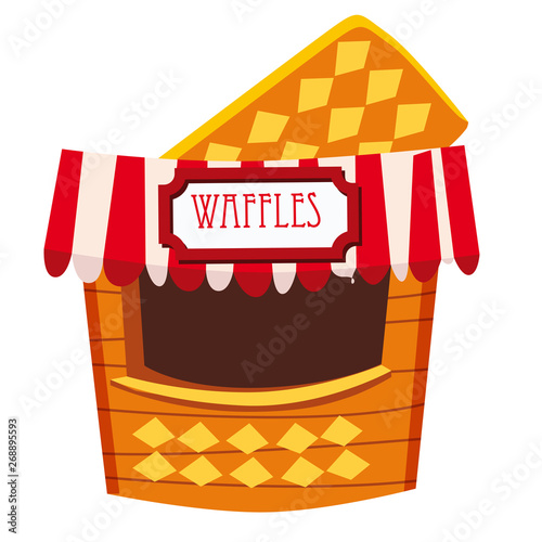 Street stall tent, kiosk and marketplace, selling waffles