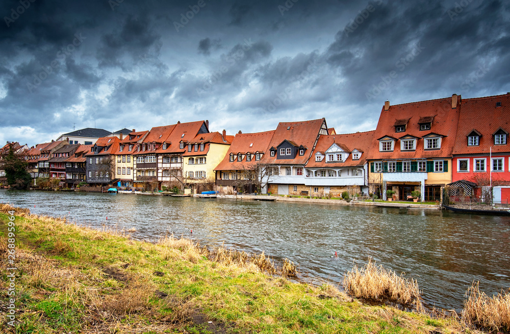 Traditional houses on the riverbank in Bamberg, Germany