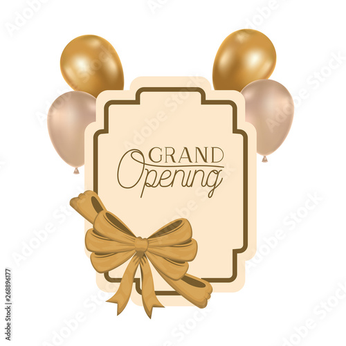 frame and helium balloons with label grand opening