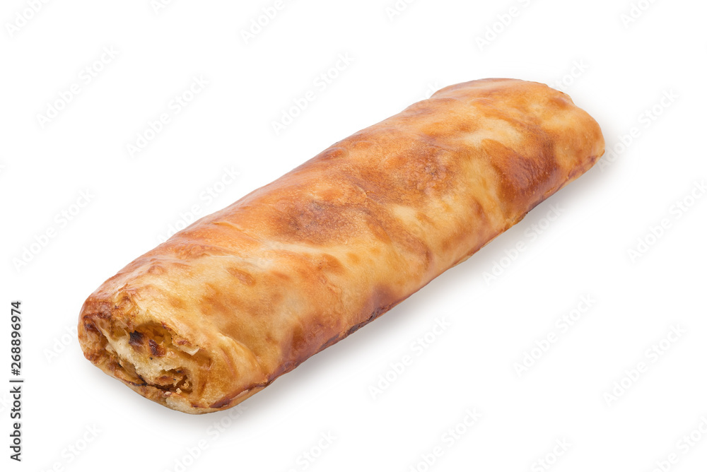 Baking puff pastry with fresh cabbage. Isolated on white background Baking puff pastry with fresh cabbage. Isolated on white background