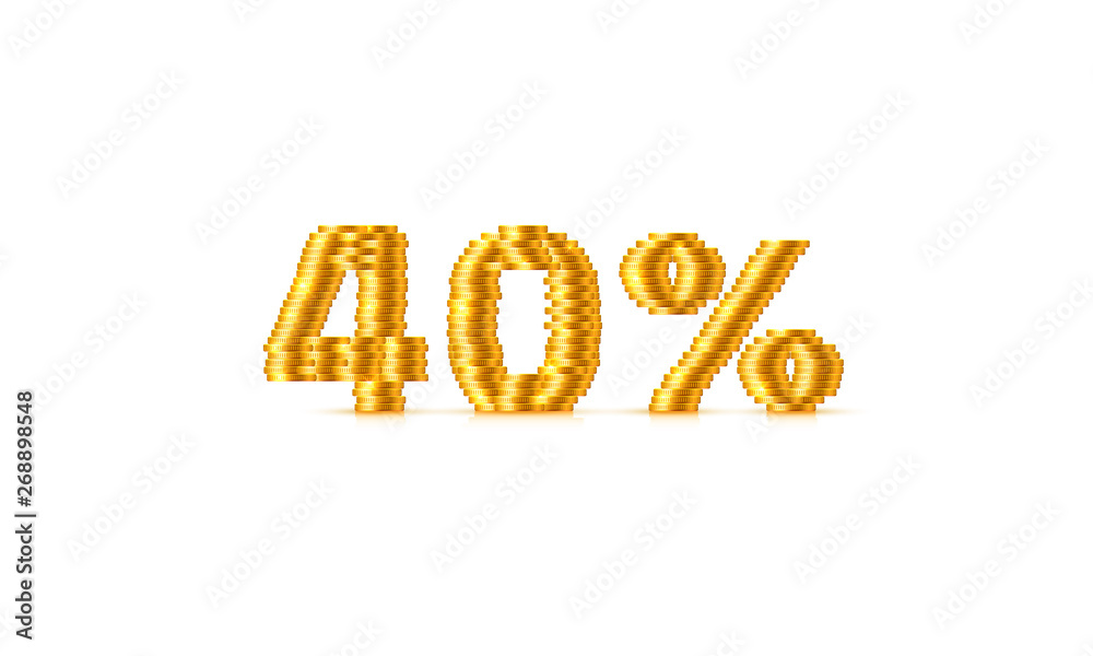 Coins Stack 40 sale off text Sign. Vector Coins Stack 40 sale off text Sign. Vector
