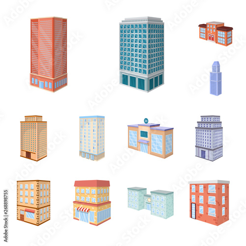 Isolated object of city and build icon. Collection of city and apartment stock symbol for web.