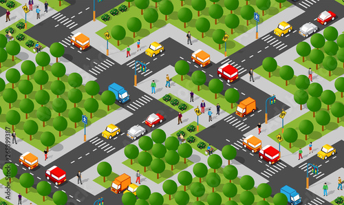 Isometric Seamless repeating background park area downtown to build a backdrop of the city infrastructure plan place
