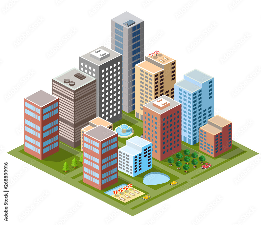 Isometric module area downtown to build a map of the city infrastructure plan place Isometric module area downtown to build a map of the city infrastructure plan place
