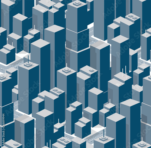 Isometric set background seamless city downtown skyscrapers and high-rise buildings.