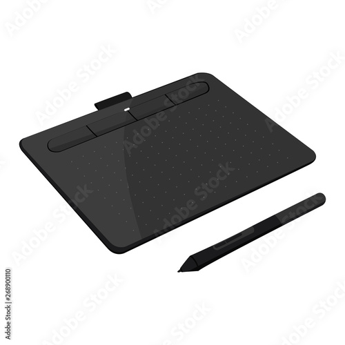 Digital tablet and stylus vector icon on a white background. Electronic device illustration isolated on white. Graphic tablet and pen realistic style design, designed for web and app. Eps 10.
