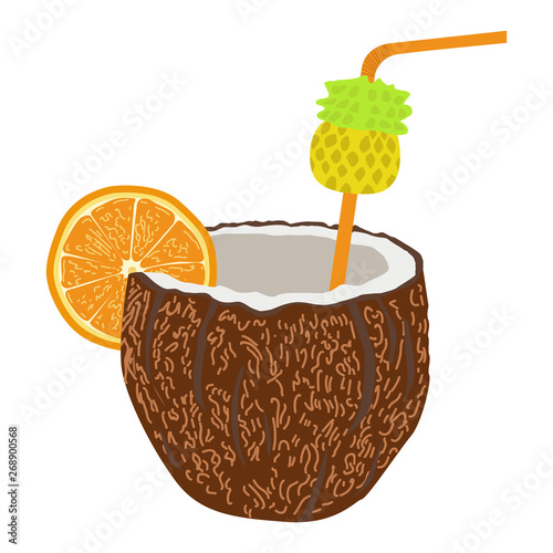 Pina colada vector icon on a white background. Beach cocktail illustration isolated on white. Exotic drink realistic style design, designed for web and app. Eps 10.