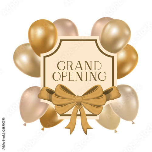 frame and helium balloons with label grand opening