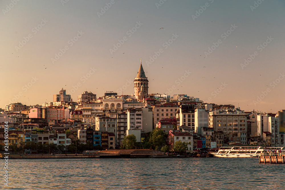 Galata Tower view during sunset and beautiful colors