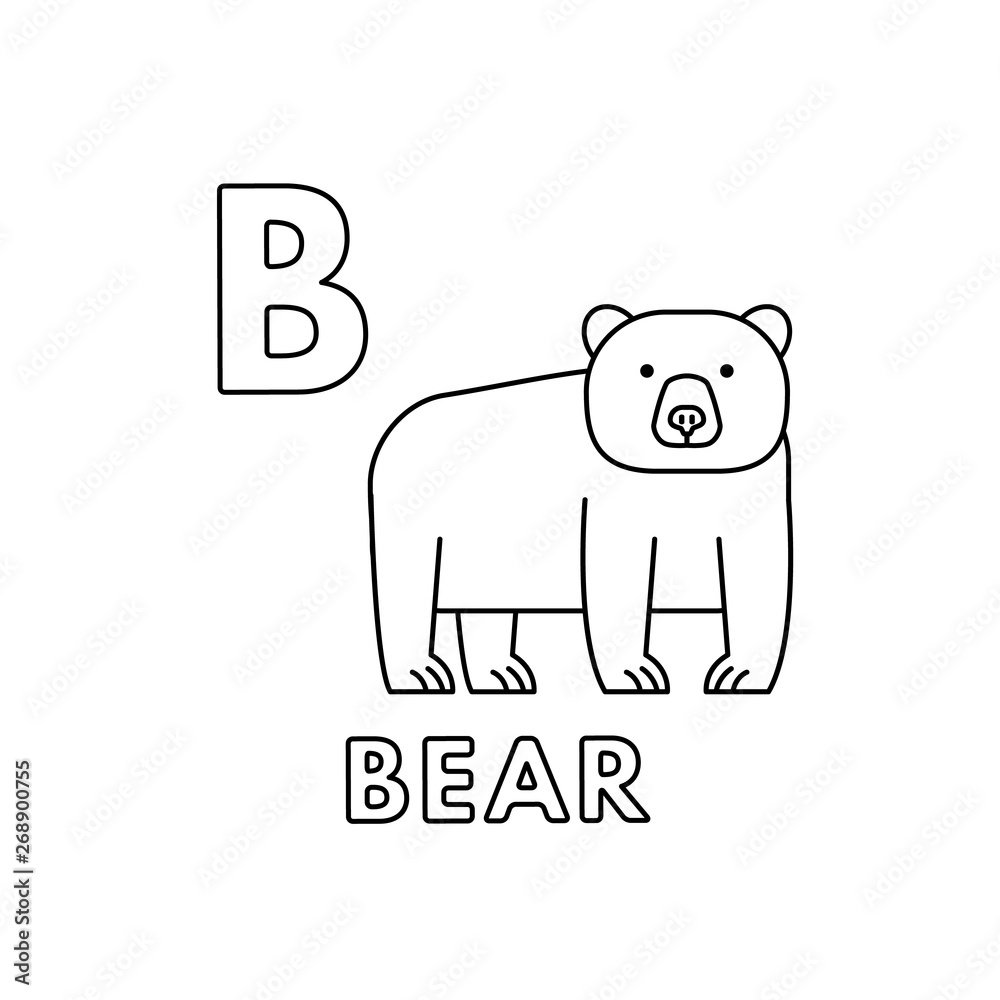 Obraz premium Vector Cute Cartoon Animals Alphabet. Bear Coloring Pages
