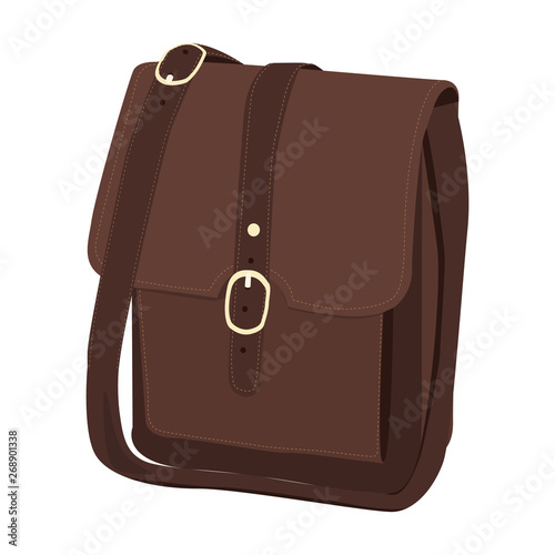 Postman leather bag vector icon on a white background. Men brown bag illustration isolated on white. Accessory realistic style design, designed for web and app. Eps 10.