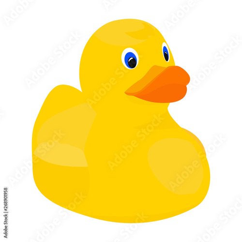 Bath duck vector icon on a white background. Rubber toy illustration isolated on white. Bathroom toy realistic style design, designed for web and app. Eps 10.