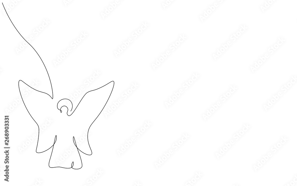 Angel silhouette one line drawing vector illustration. - obrazy, fototapety, plakaty 
