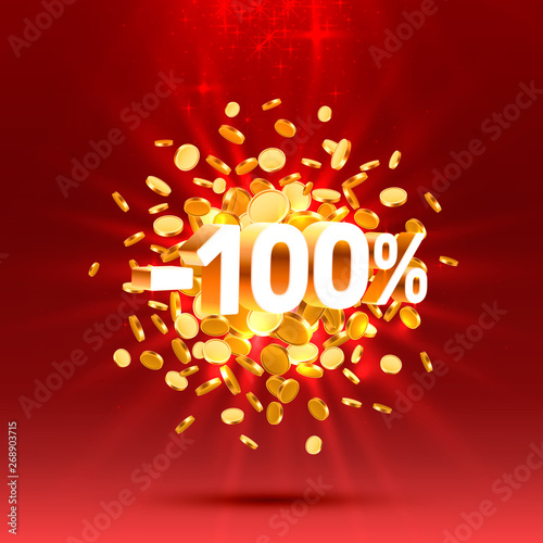 Podium action with share discount percentage 100. Vector