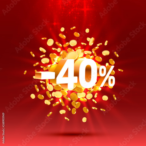 Podium action with share discount percentage 40. Vector
