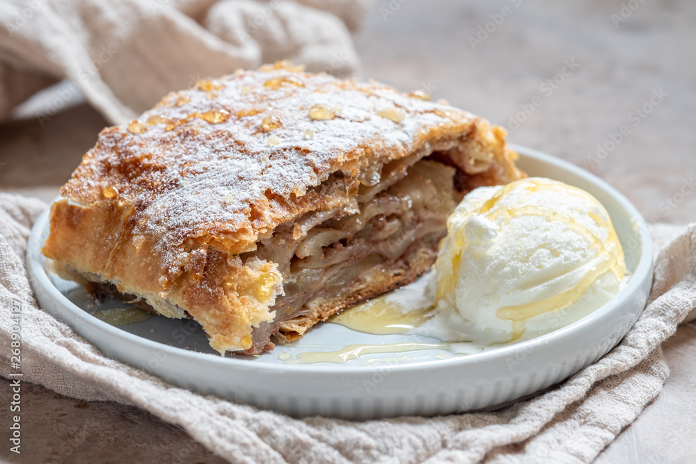 Sweet apple strudel with vanilla ice cream Sweet apple strudel with vanilla ice cream