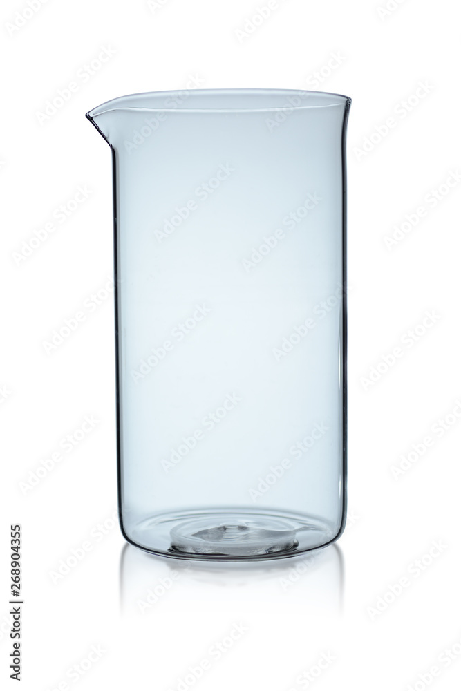 Glass flask for the French press. Isolated on a white background with reflection Glass flask for the French press. Isolated on a white background with reflection