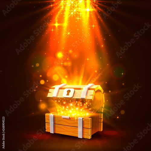 Open chest with gold, the bright background.