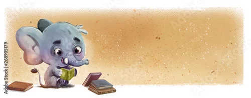 Naklejka na ścianę elefante leyendo libros feliz