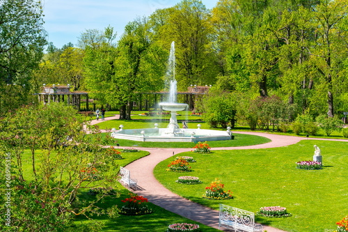 Vase fountain in private garden of Catherine palace, Tsarskoe Selo, St. Petersburg, Russia