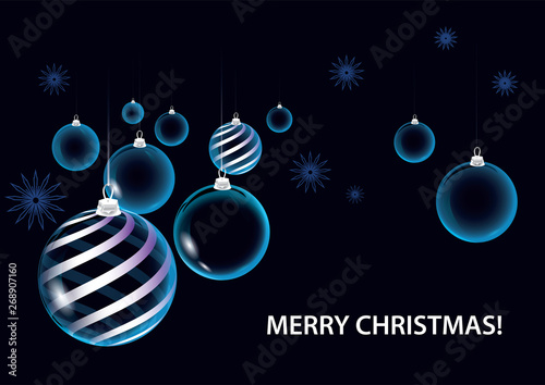 strict dark blue christmas vector card balls