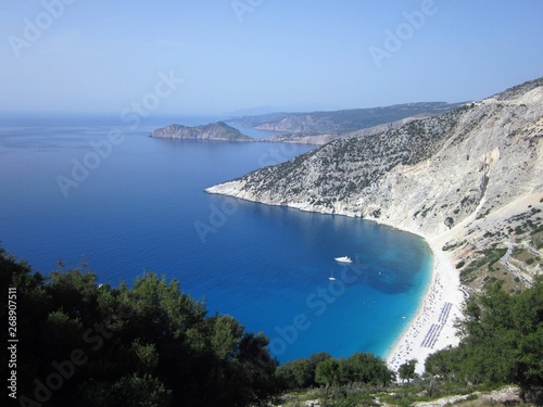 Aerial view at Myrthos beach at Cephalonia or Kefalonia (formerly also known as Kefallinia or Kephallenia). Ionian islands, Greece, Europe