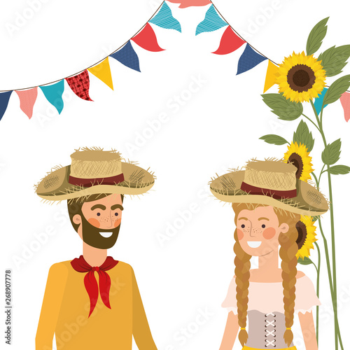 farmers couple talking with straw hat