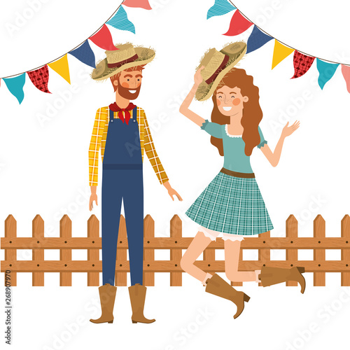 farmers couple dancing with straw hat