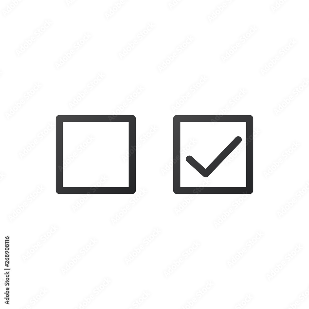 Illustration of check mark icon in square and blank box, vector illustration isolated on white background.