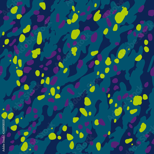 Seamless futuristic fashion green, blue and purple sharp edges camo pattern vector