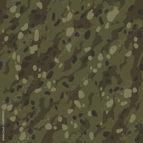 Classic clothing style masking camo repeat print. Green brown black olive colors forest texture.