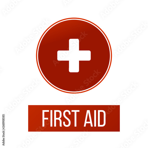First aid medical sign in circle, flat vector icon for apps, website, labels, signs, stickers. Vector illustration isolated on white background