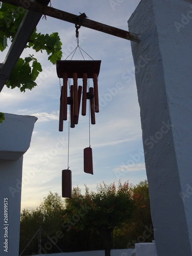 Wooden Wind Chimes Hanging Outside