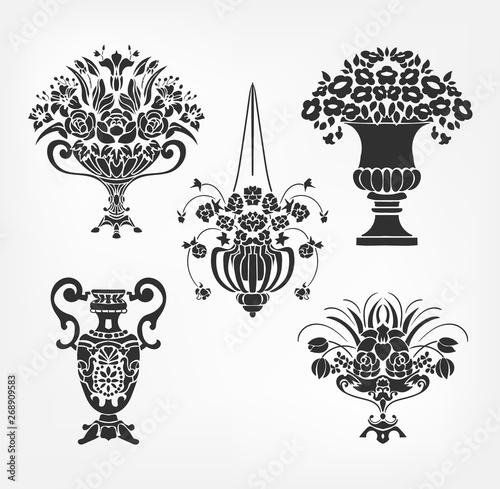 vector victorian baroque design elements flower vase set
