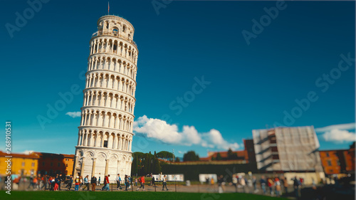 Leaning Tower of Pisa against blue sky in Pisa  Italy