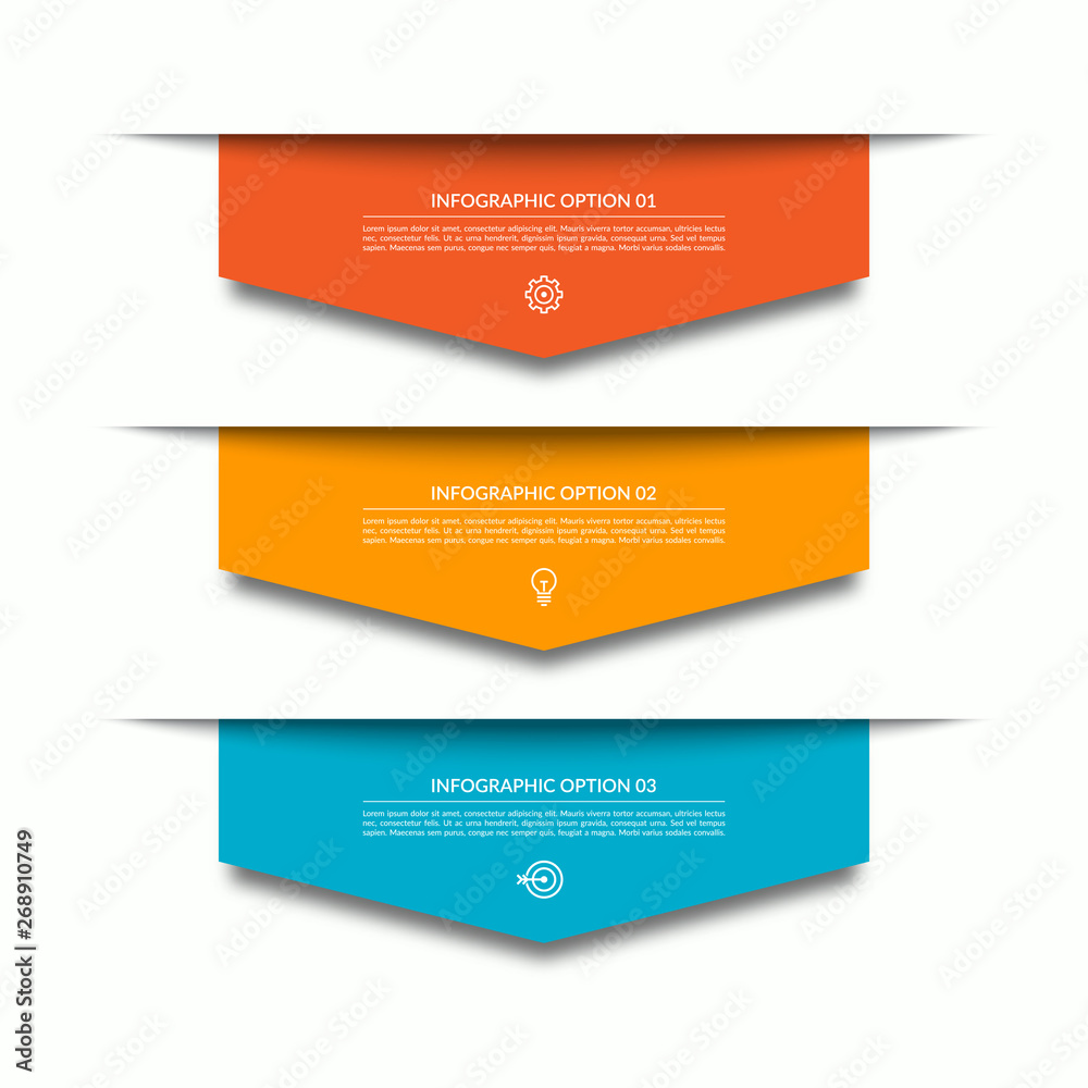 Infographic template with 3 downward colorful paper arrows. Can be used for diagram, chart, web design. Infographic template with 3 downward colorful paper arrows. Can be used for diagram, chart, web design.