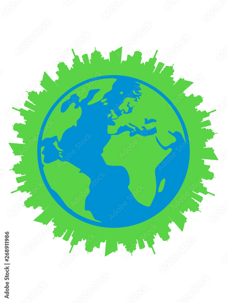 Obraz premium stadt planet erde welt kreis metropole silhouette umriss hauptstadt großstadt wolkenkratzer hochhäuser reisen urlaub ferien millionenstadt weltstadt häuser clipart logo design cool