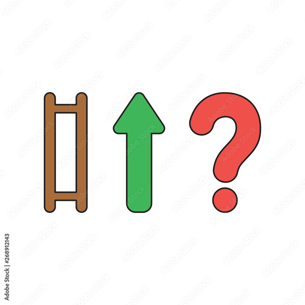 Vector icon concept of ladder with missing steps, arrow up and question mark. Vector icon concept of ladder with missing steps, arrow up and question mark.