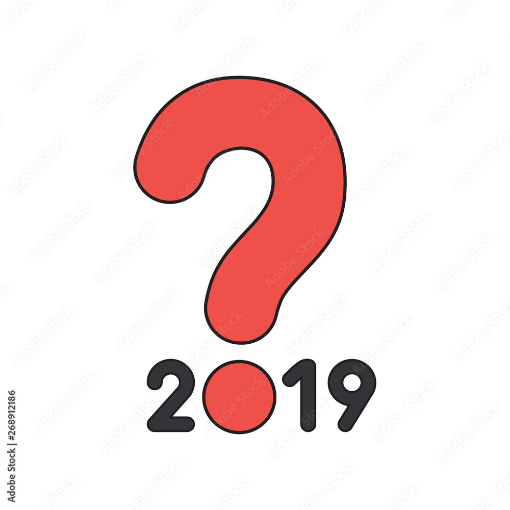 Vector icon concept of year of 2019 with question mark. Vector icon concept of year of 2019 with question mark.