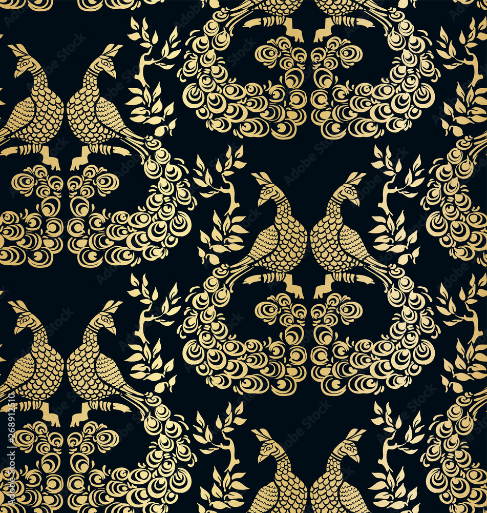 vector bird peacock pattern seamless pattern dark gold