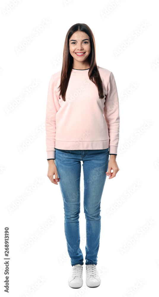 Full length portrait of pretty woman on white background Full length portrait of pretty woman on white background