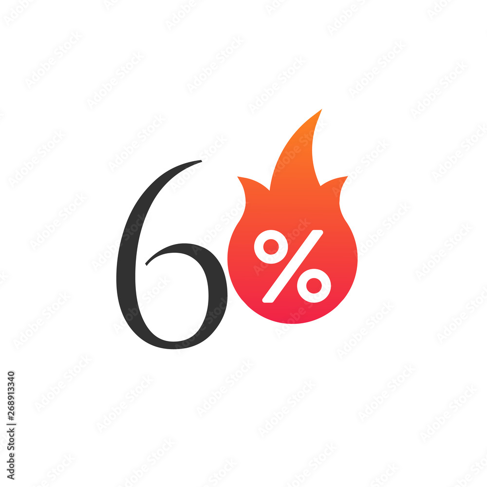 60 percent off with the flame, burning sticker, label or icon. Hot Sale flame and percent sign label, sticker. special offer, big sale, discount percent off. 60 percent off with the flame, burning sticker, label or icon. Hot Sale flame and percent sign label, sticker. special offer, big sale, discount percent off.